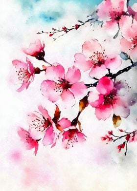 Sakura flowers watercolor