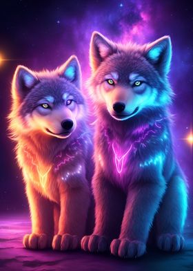 Colorful wolf cubs