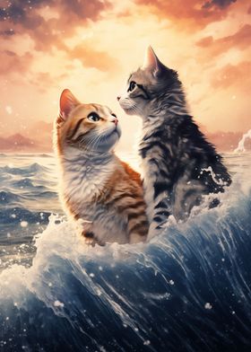 Great Wave and Loving Cats