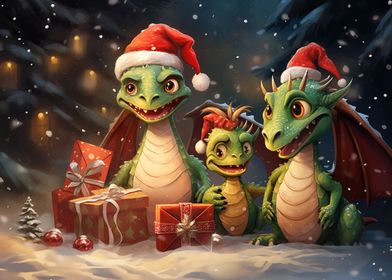 Cute Dragon xmas family