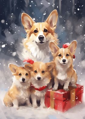 Snow Corgi Dog Family Xmas