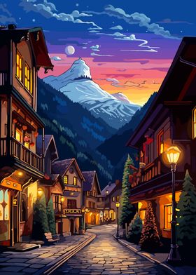 Europe Alps Village Scene