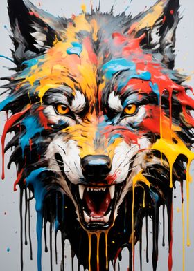 dripping  paint wolf art 