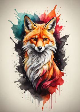 Red fox in watercolor