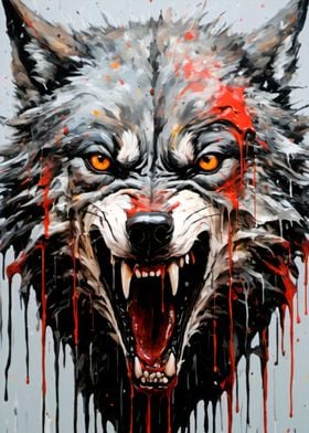 dripping  paint wolf art 