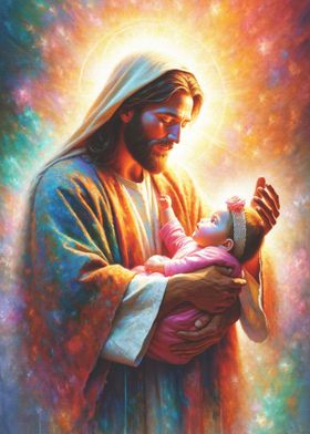 Jesus holding Girl Baby