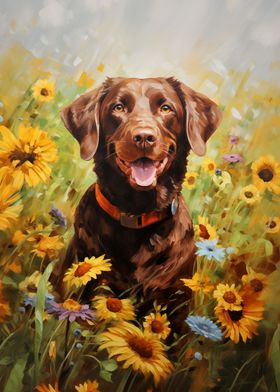 Labrador in sunflowers