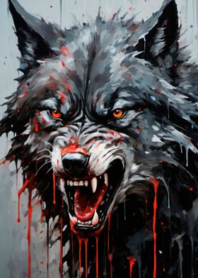 dripping  paint wolf art 