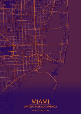 Miami Florida Purple Map