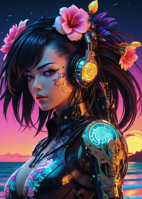 Floral cyberpunk girl