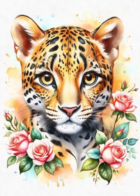 Cute Leopard with roses