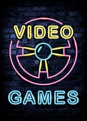 Video Games Neon Poster
