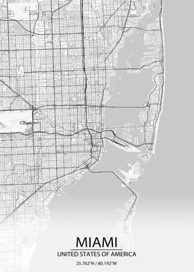 Miami Florida White Map