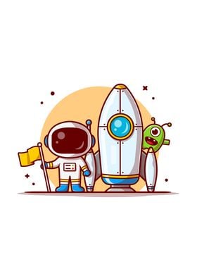 Cute Astronaut With Rocket