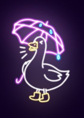 Neon Duck with Umbrella