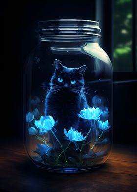 Mystic Blue Cat Floral