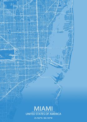 Miami Florida USA Blue Map