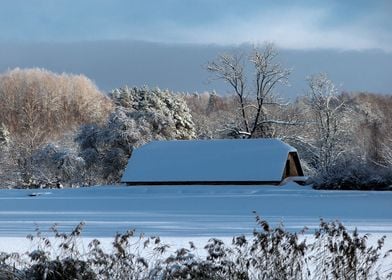 Snowy roof in winter