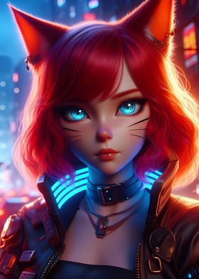 Fox Girl Blue Neon Anime