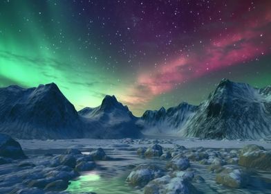 Polar Lights by Mountains