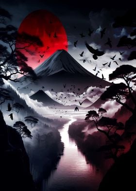 red japan landscape