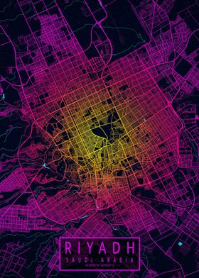 Riyadh City Map Neon