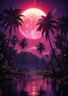 Tropical Moonrise Palms