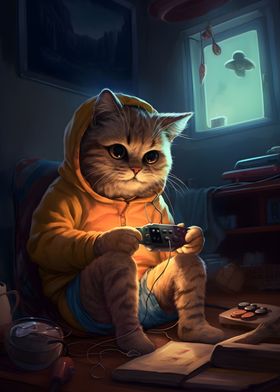 Cat playing video games