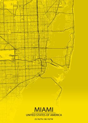 Miami USA Yellow Black Map