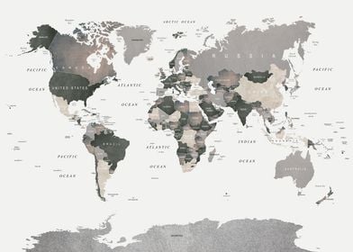 World Map in Muted Tones