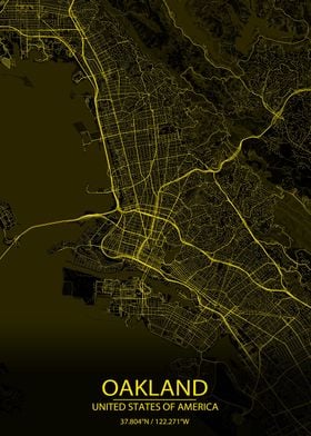 Oakland Black Yellow Map