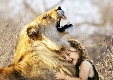 little girl and tiger