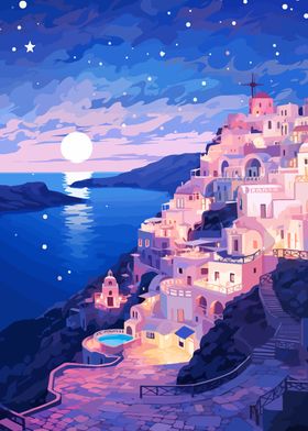 Santorini Evening Stars