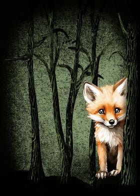 Peeking Fox in the Woods