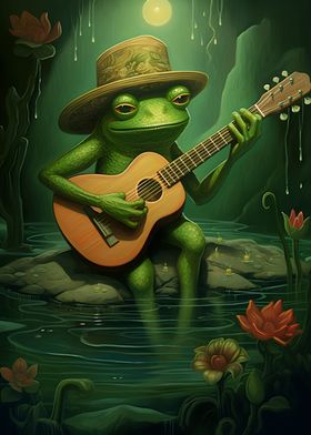 Green Frog Playing Guitar