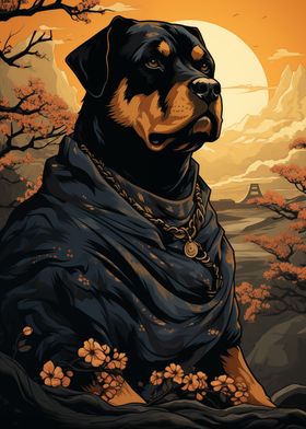 Rottweiler dog samurai