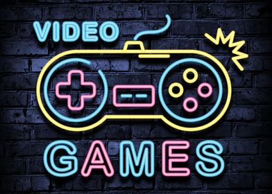 Video Games Neon Poster 