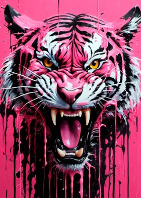 pink paint tiger art 