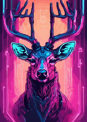Deer Neon Cyberpunk Animal