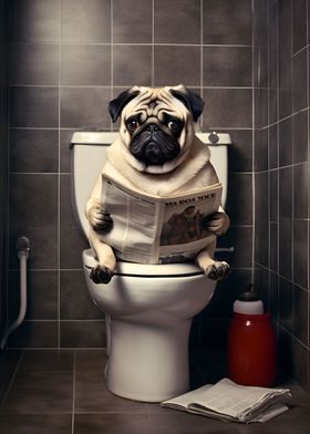 pug dog on the Toilet 