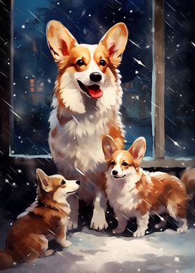 Corgi Xmas Family