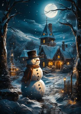 snowman at night