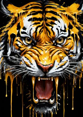 gold blac paint tiger art 