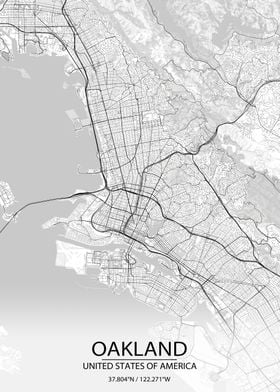 Oakland CA USA White Map