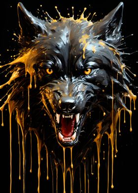 gold black paint wolf art 