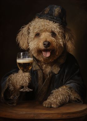 Poodle holding a beer