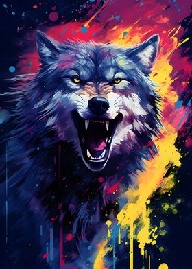 Colorful Wolf Painting