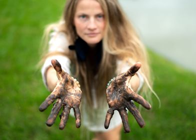 Dirty palms of female