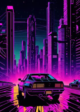 Retro wave car 