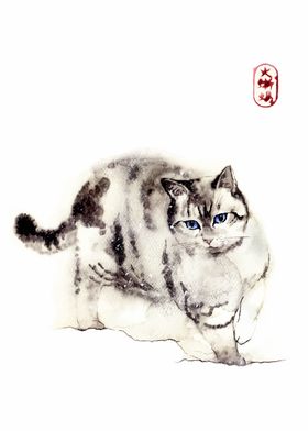 Watercolor Cat Painting 